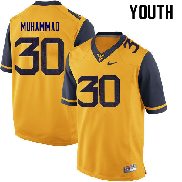 Youth #30 Naim Muhammad West Virginia Mountaineers College Football Jerseys Sale-Gold - Click Image to Close